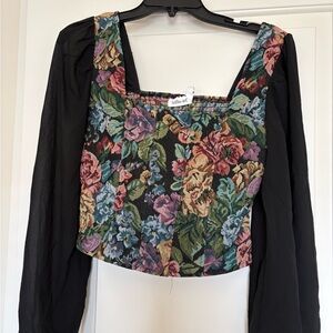 Elegant Floral Square Neck Blouse